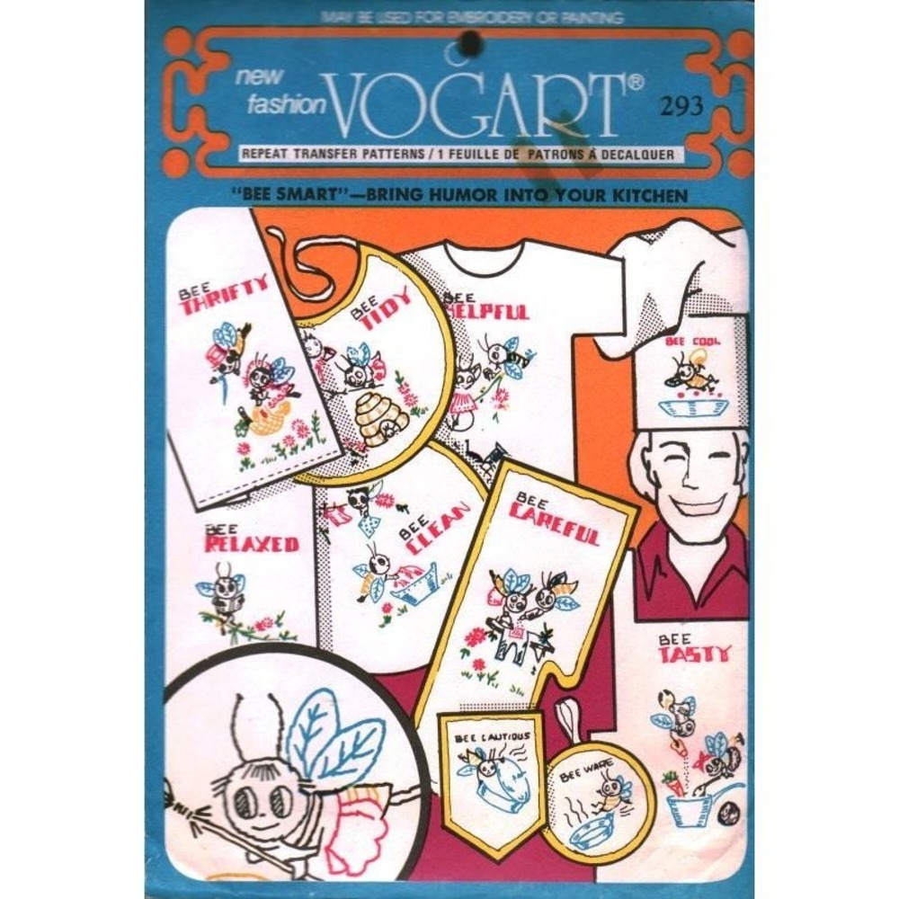 Vintage Vogart 293 Bee Smart Repeat Transfer Pattern Embroidery Painting Bee CUT